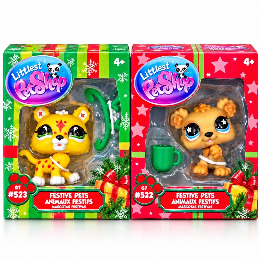 Littlest Pet Shop G7 Festive Pets #522 #523 Leopard Bear Holiday Christmas 2026